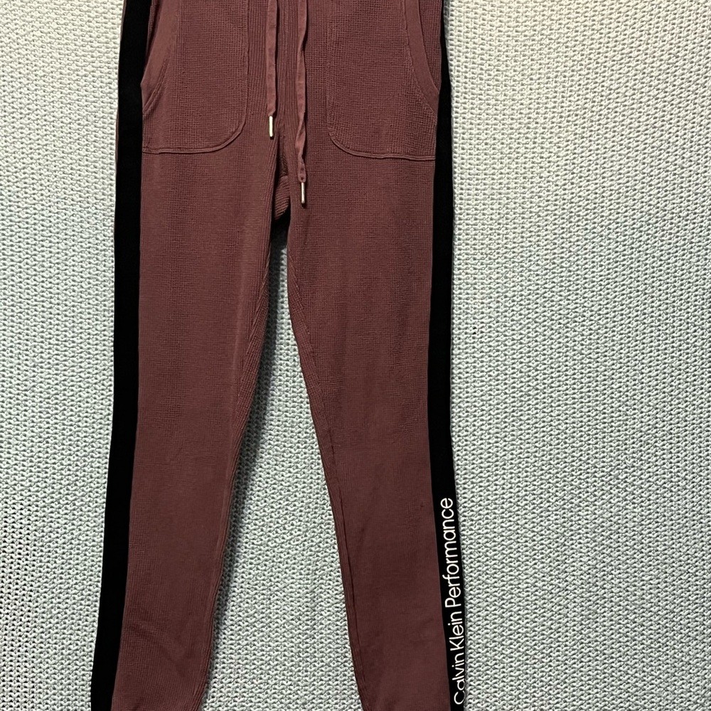 Calvin Klein Performance Maroon Joggers with Black Stripes